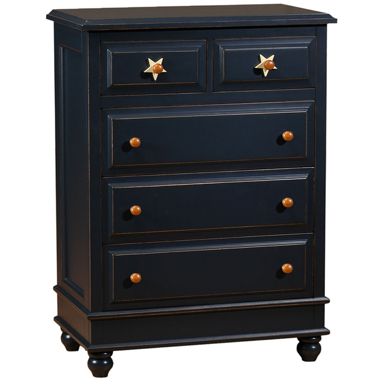 blue 5 drawer dresser Elegant Navy Blue Inlaid 5-Drawer Chest | Luxury Handmade Tallboy main image 0