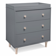 Babyletto Lolly 3 Drawer Dresser Changer w/ Removable Changing Tray in Grey/Washed Natural