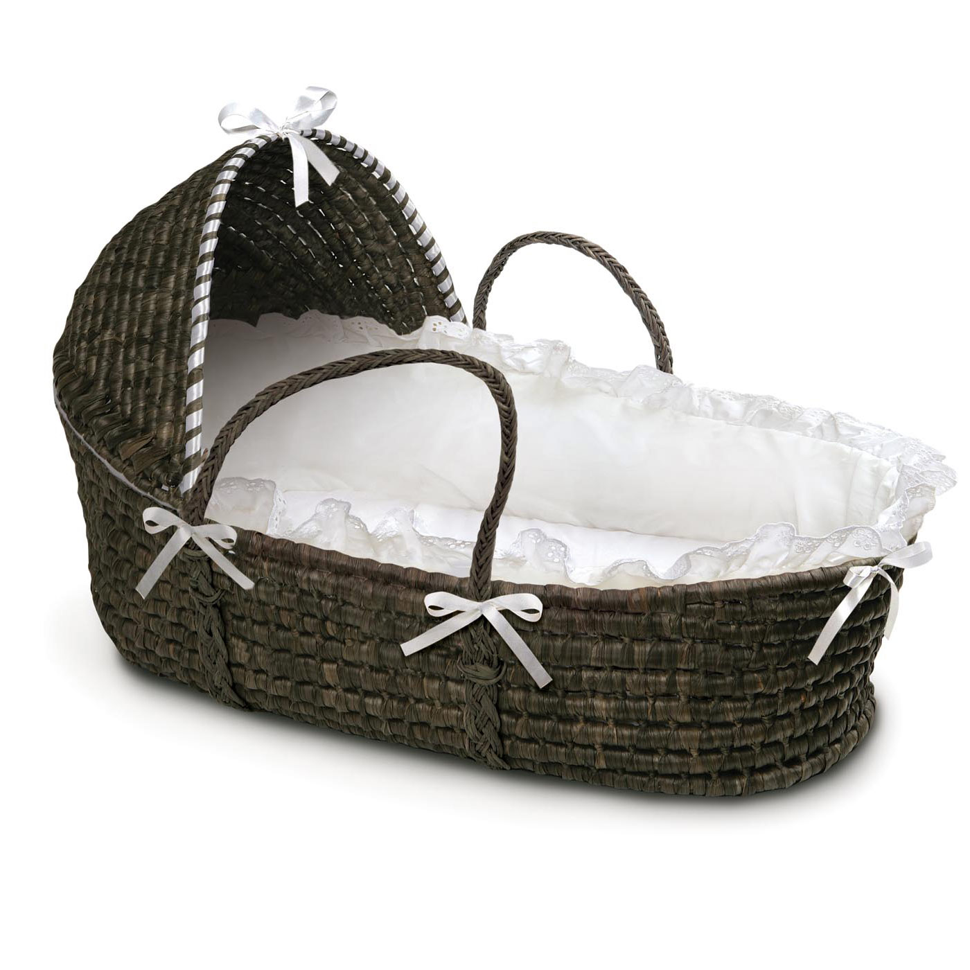Badger Basket Espresso Moses Basket with Hood and White Bedding FREE