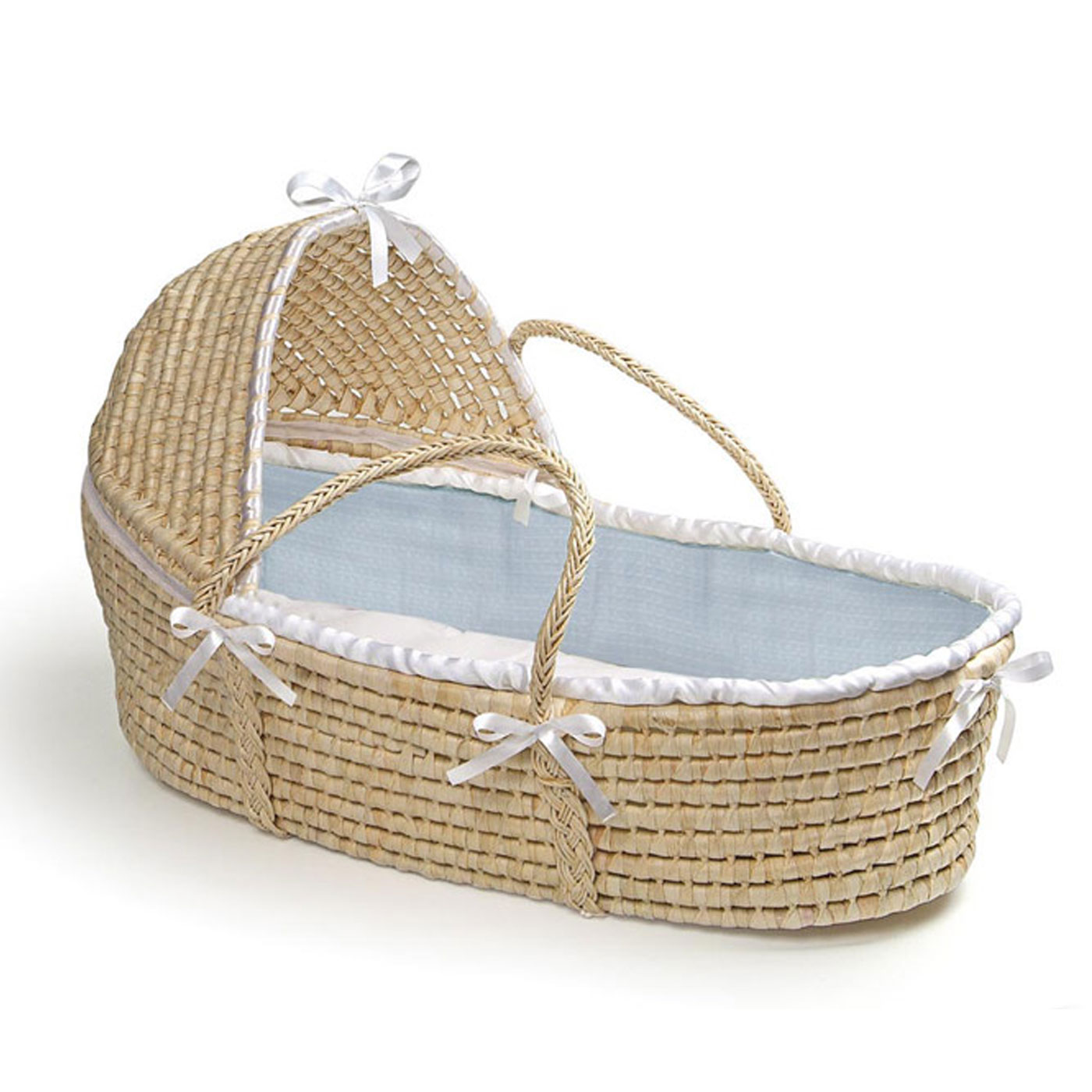 Badger Basket Hooded Moses Basket Blue Waffle Bedding FREE SHIPPING
