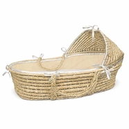 Badger Basket Hooded Moses Basket with Ecru Waffle Bedding