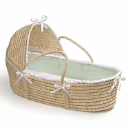 Badger Basket Hooded Moses Basket with Sage Waffle Bedding
