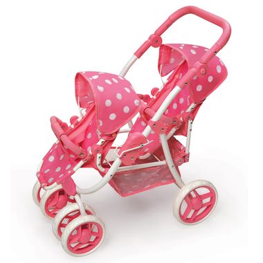 Badger Basket Reversible Double Doll Stroller in Pink Polka dots