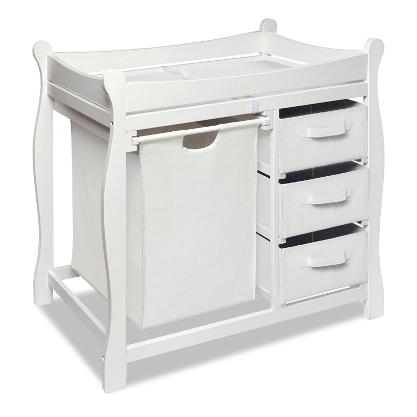 Badger Basket Sleigh Style Baby Changing Table with Hamper and 3
