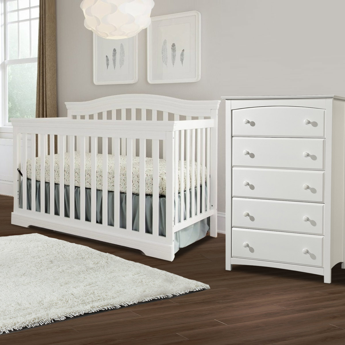 Broyhill Kids Bowen Heights 2 Piece Nursery Set - 4-in-1 Convertible Crib  and Kenton 5 Drawer Dresser in White FREE SHIPPING