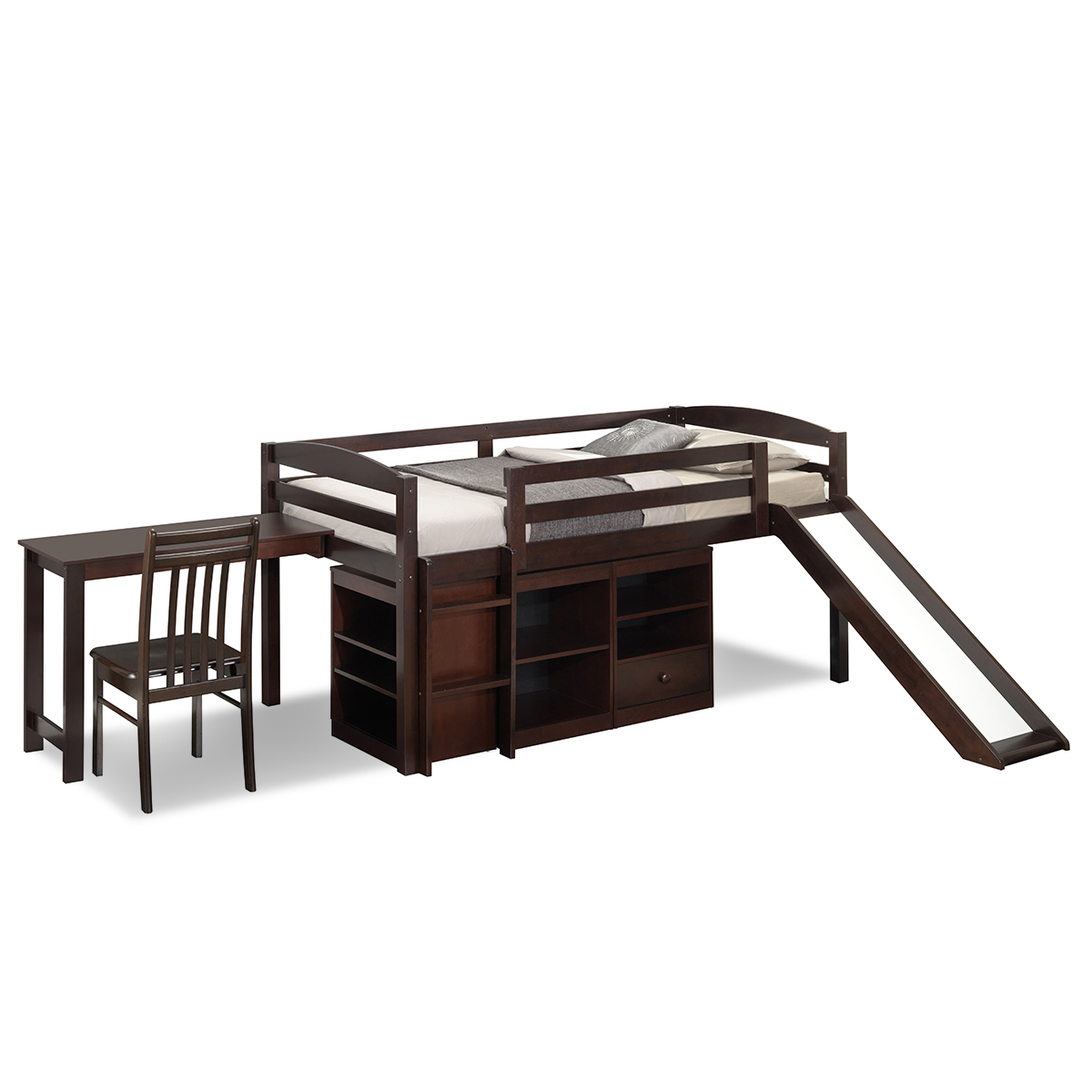 Broyhill Kids Destin Twin Size Junior Loft Bed with Slide in Espresso