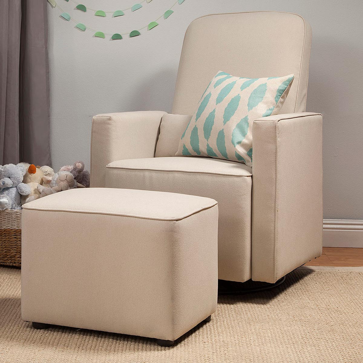 DaVinci Olive Upholstered Swivel Glider with Bonus Stationary