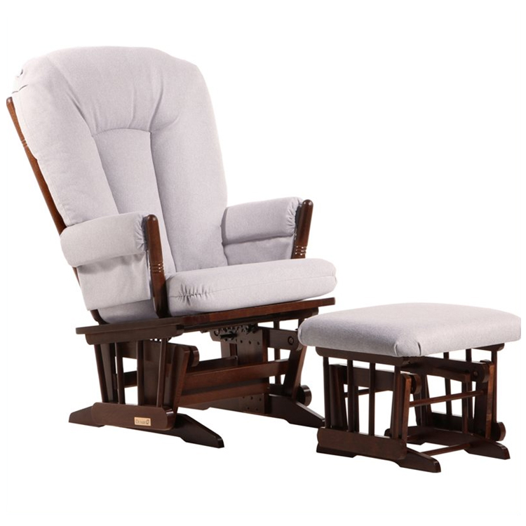 Dutailier Coffee 2 Post Glider and Ottoman Set with Light Grey Cushions  FREE SHIPPING
