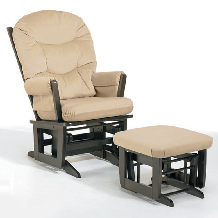Dutailier Espresso Modern Glider and Ottoman Set with Light Beige