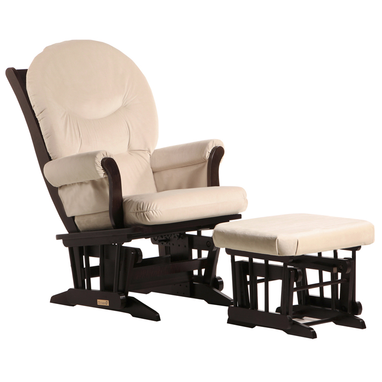 Dutailier Espresso Sleigh Glider and Ottoman Set with Light Beige