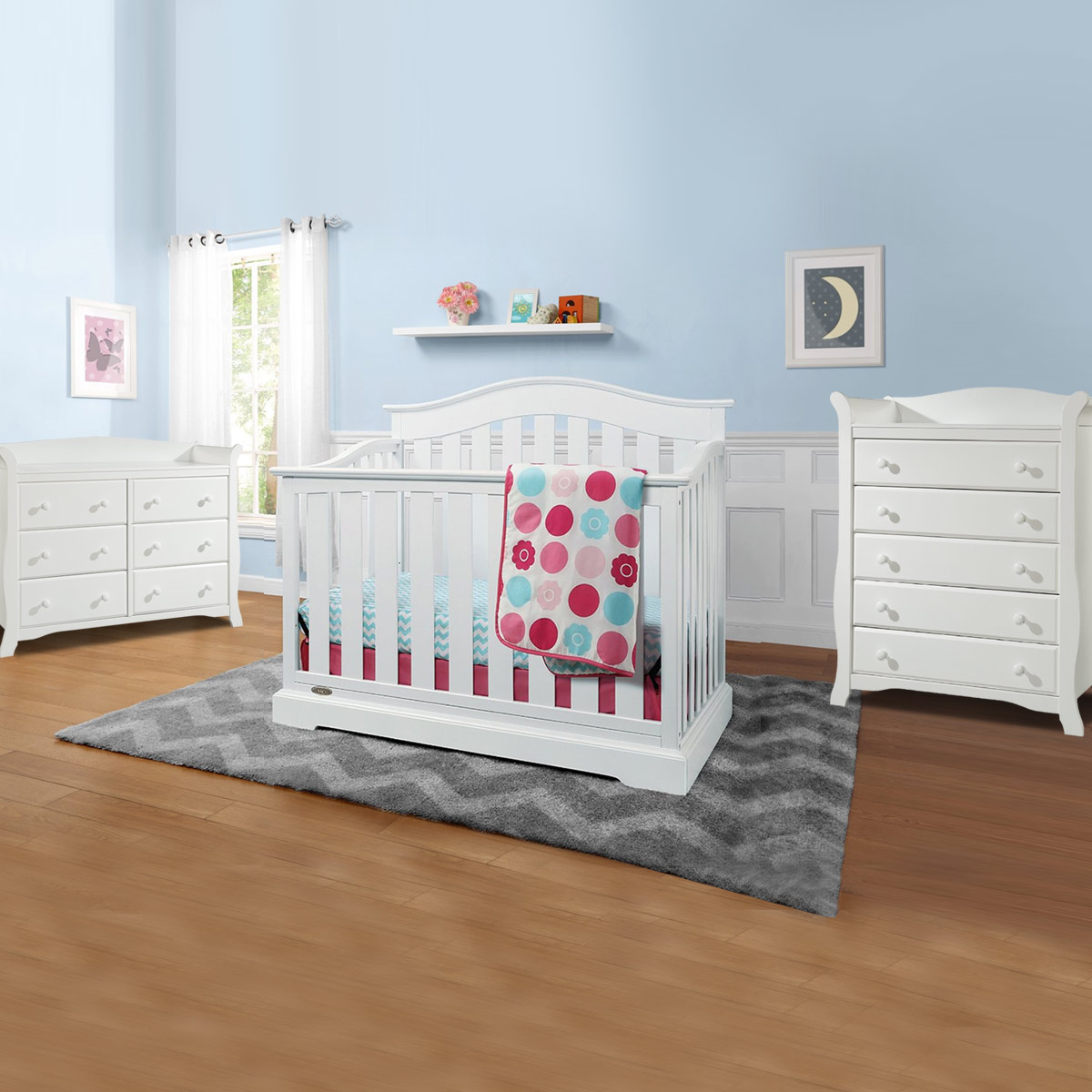 white crib dresser set Tulip Olson Collection Convertible + 3-Drawer Cozy Kids Furniture Coordinates with other items in the Simmons Kids Avery Collection Bjorn Classic Crib & Dresser