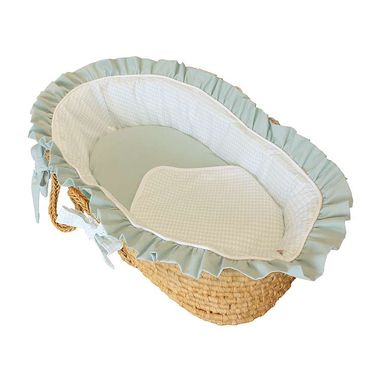 Hoohobbers Houndstooth Aqua Ruffled Moses Basket
