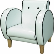 Kid's Korner Vinyl Retro Upholstered Chair in White With Black Piping