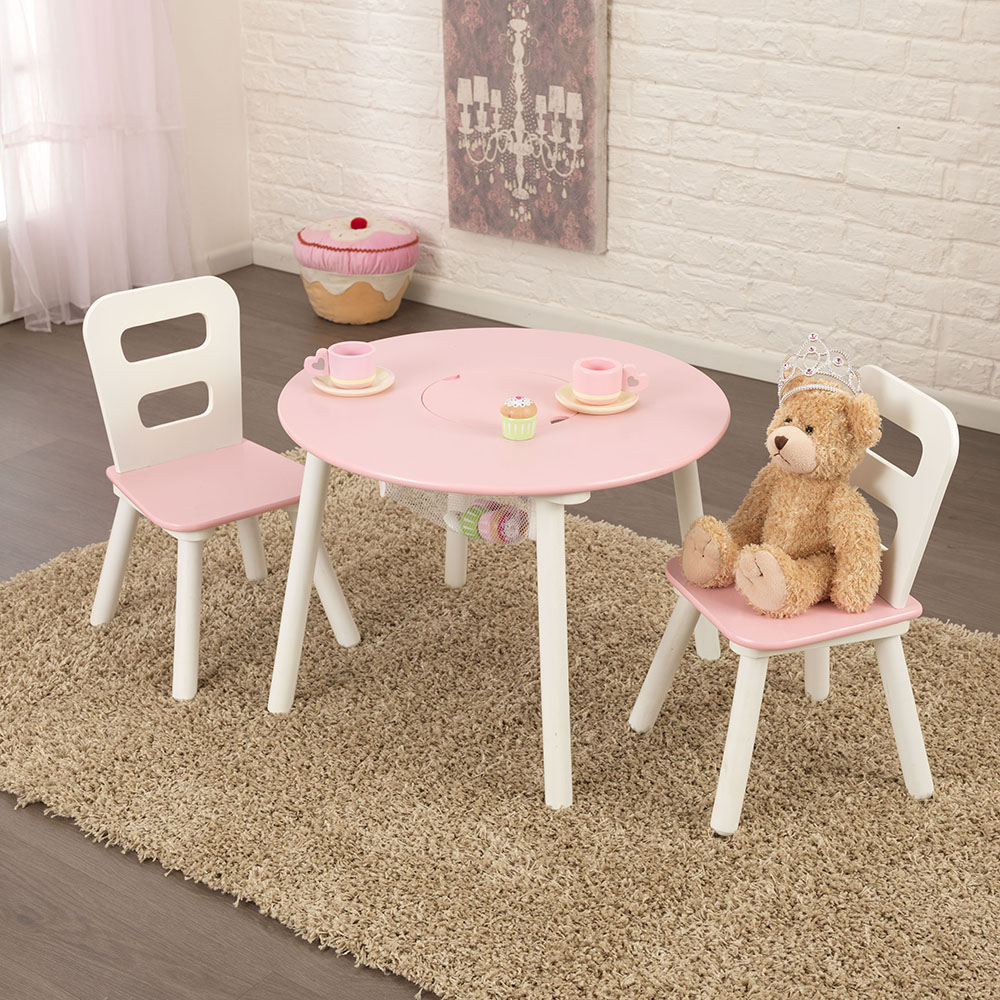 Kidkraft Round Storage Table & Chair Set in White & Pink FREE SHIPPING
