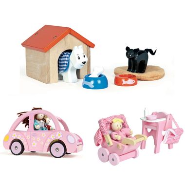 Le Toy Van Dollhouses: Sophie's Car, Pet Set and Nursery Toy Set