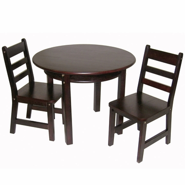 Lipper Child's Round Table with Shelf and 2 Chairs in Espresso - Click to enlarge