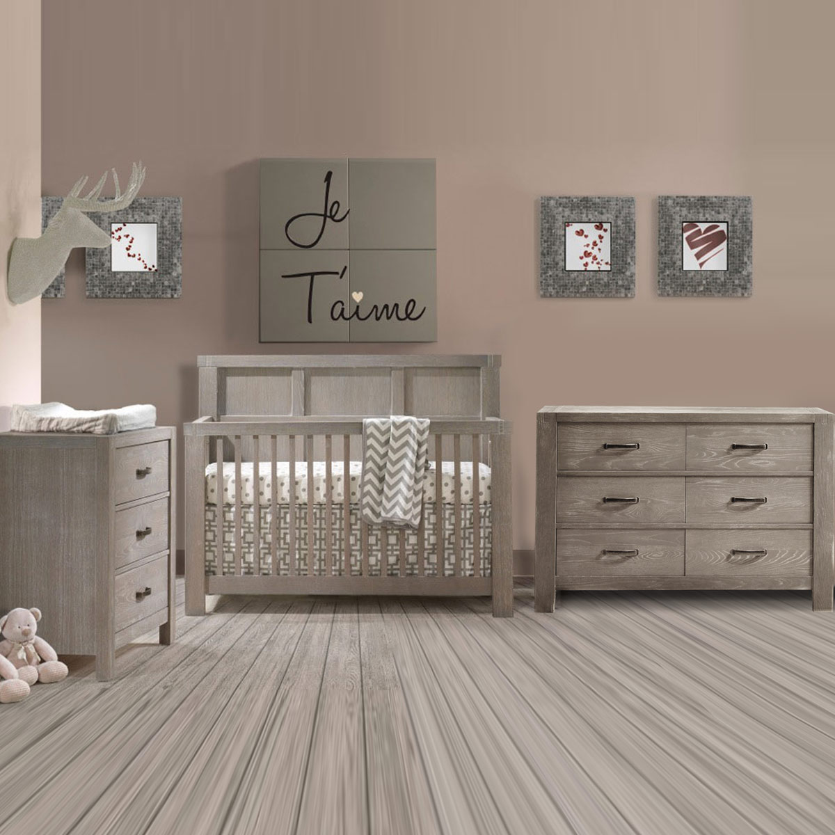 grey nursery dresser Cambria Double Dresser Grey – piccolinobaby main image 1