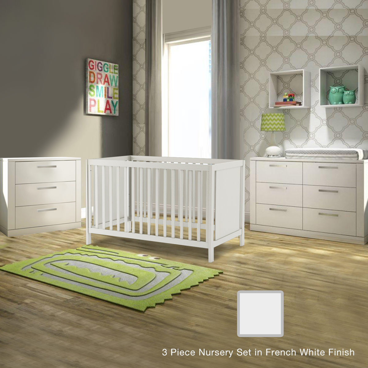 Nest Milano 3 Piece Nursery Set - Classic Crib, 3 Drawer Dresser and Double  Dresser in French White FREE SHIPPING