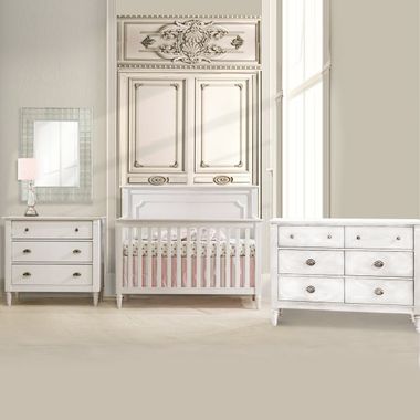 Nest Provence 3 Piece Nursery Set - 4-in-1 Convertible Crib, 3 Drawer Dresser and Double Dresser in White - Click to enlarge
