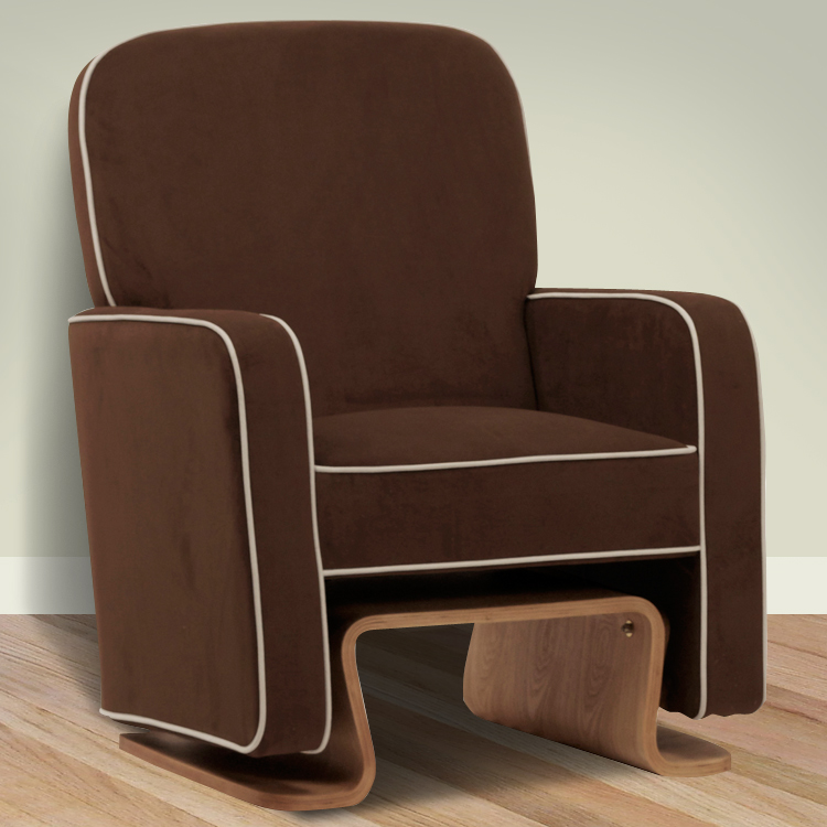 Nurseryworks Cole Glider in Mocha with Ecru Piping & Light Legs FREE