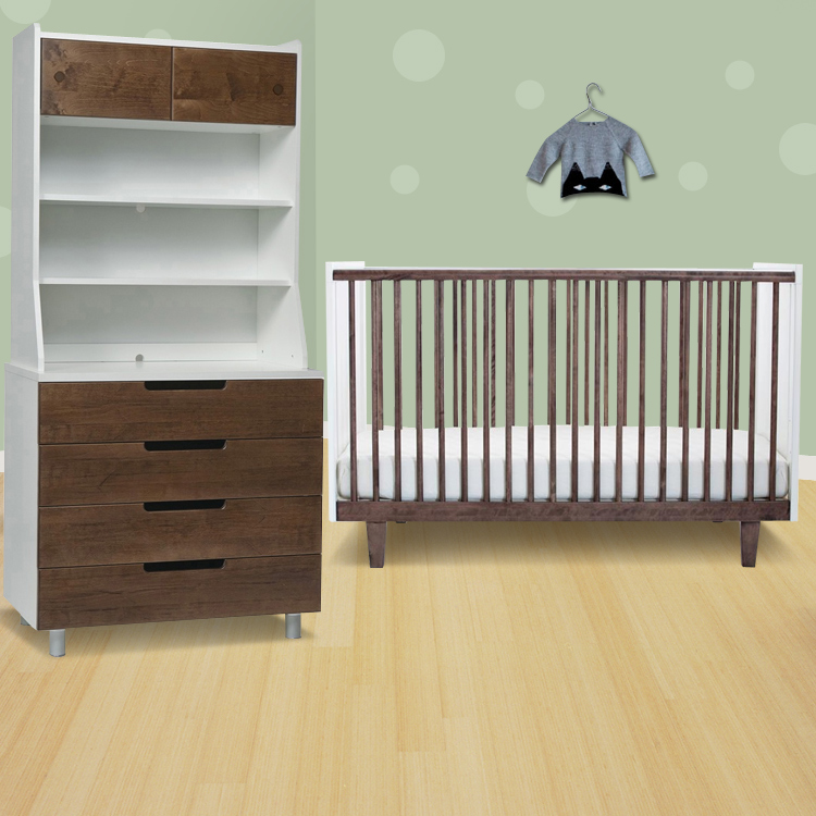 Oeuf 3 Piece Nursery Set Rhea Crib 4 Drawer Dresser and Hutch in