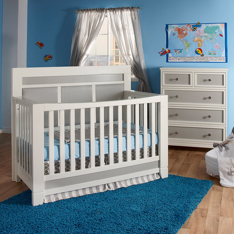 nursery with grey crib and white dresser Fawn Baby Yosemite 2 Piece Nursery Set