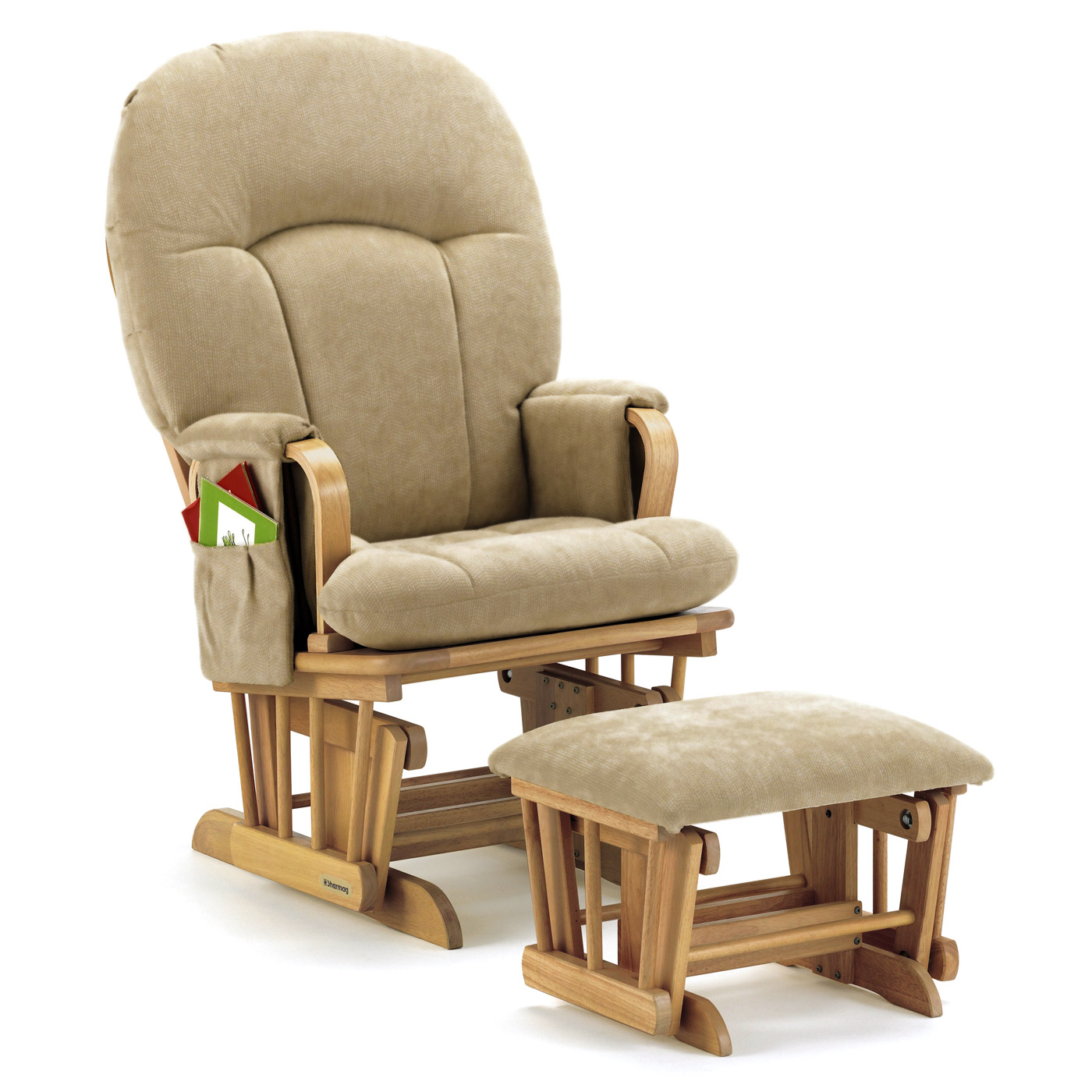 Shermag Sleigh Glider and Ottoman in Honey with Sage Cotton Fabric FREE
