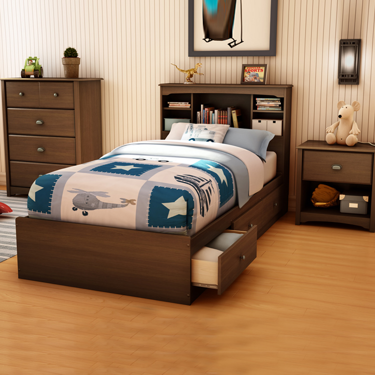 SouthShore 4 Piece Bedroom Set Willow Twin Bookcase Headboard, Twin