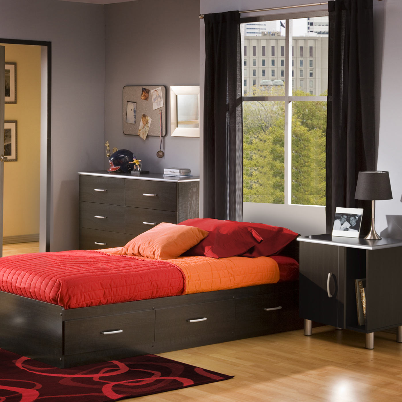 gray and black dresser SICOTAS Dresser Modular Low 9 Drawer Dresser for Bedroom, 93.9Inch Wide Chest of Drawers Dresser for Bedroom Organizer with Storage Dark Grey Oak main image 0