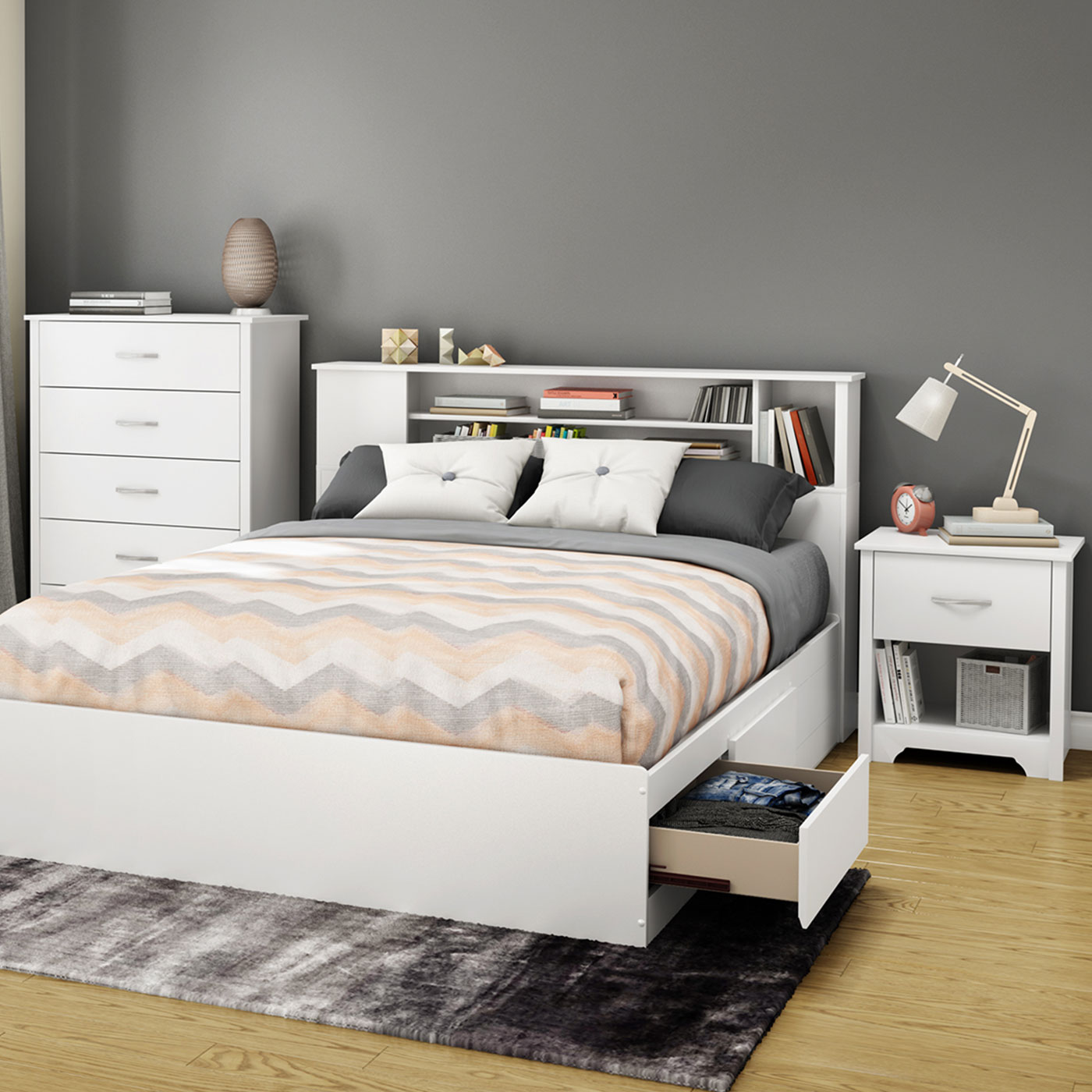 SouthShore Fusion 3 Piece Bedroom Set Fusion Queen Mates Bed, 5