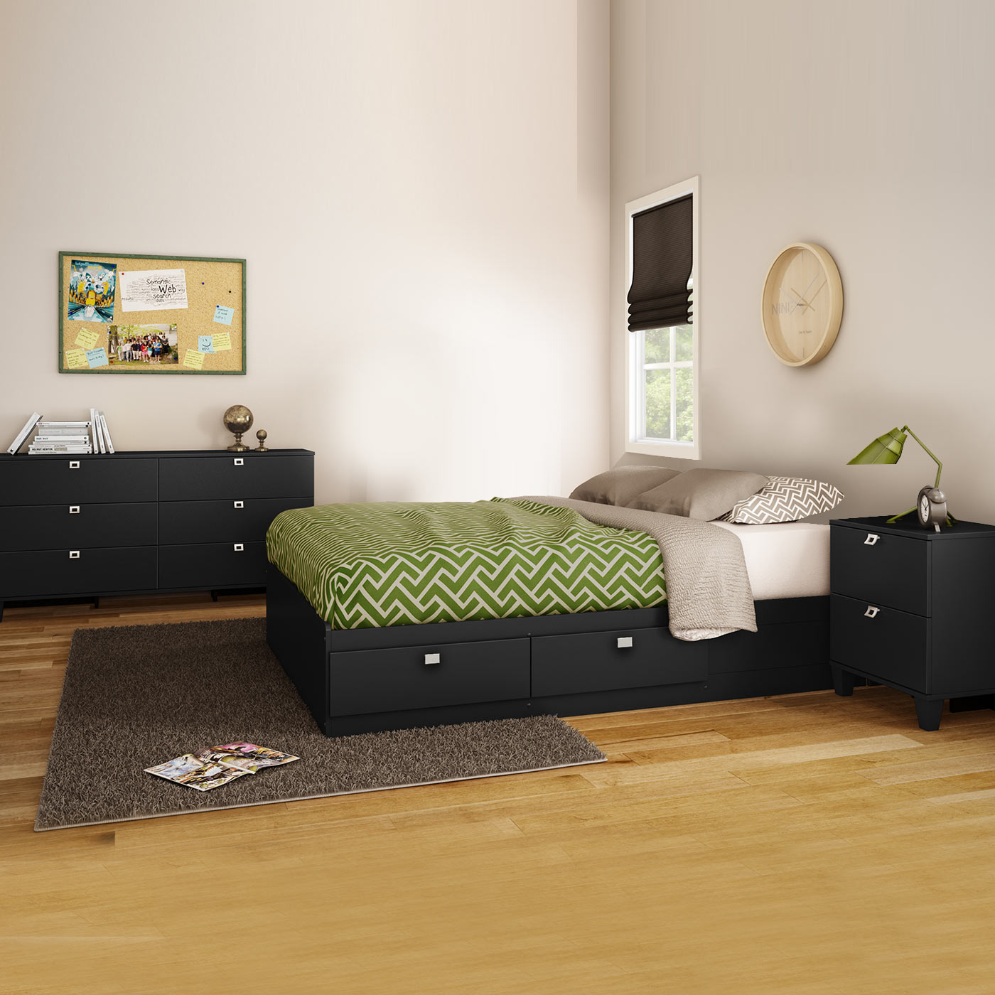 SouthShore Karma 3 Piece Bedroom Set - Karma Full Mates Bed, Double Dresser and Nightstand in Pure Black FREE SHIPPING SouthShore Karma 3 Piece Bedroom Set - Karma Full Mates Bed, Double Dresser and Nightstand in Pure Black FREE SHIPPING