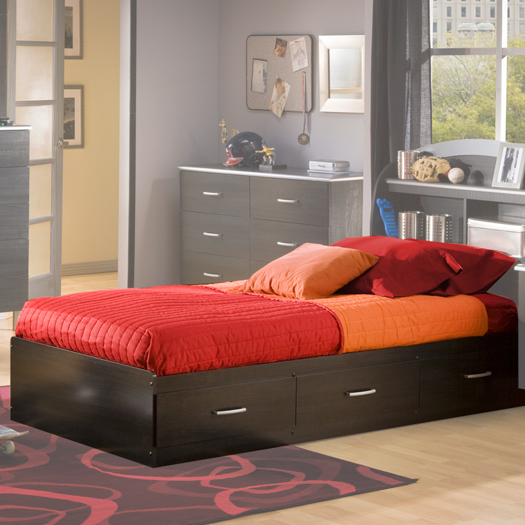 SouthShore Lazer Collection Mates Bed Box in Charcoal & Black Onyx 3127