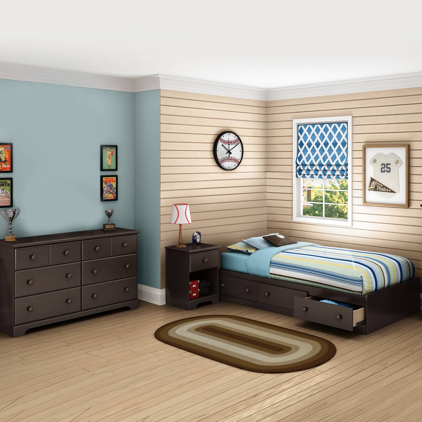 SouthShore Summer Breeze 3 Piece Bedroom Set - Summer Breeze Twin Mates  Bed, Double Dresser and Nightstand in Chocolate FREE SHIPPING