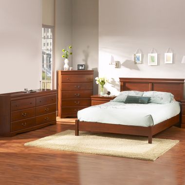 SouthShore Vintage 4 Piece Bedroom Set - Vintage Full Low Profile Bed, Headboard, 6 Drawer Dresser and 5 Drawer Chest in Classic Cherry