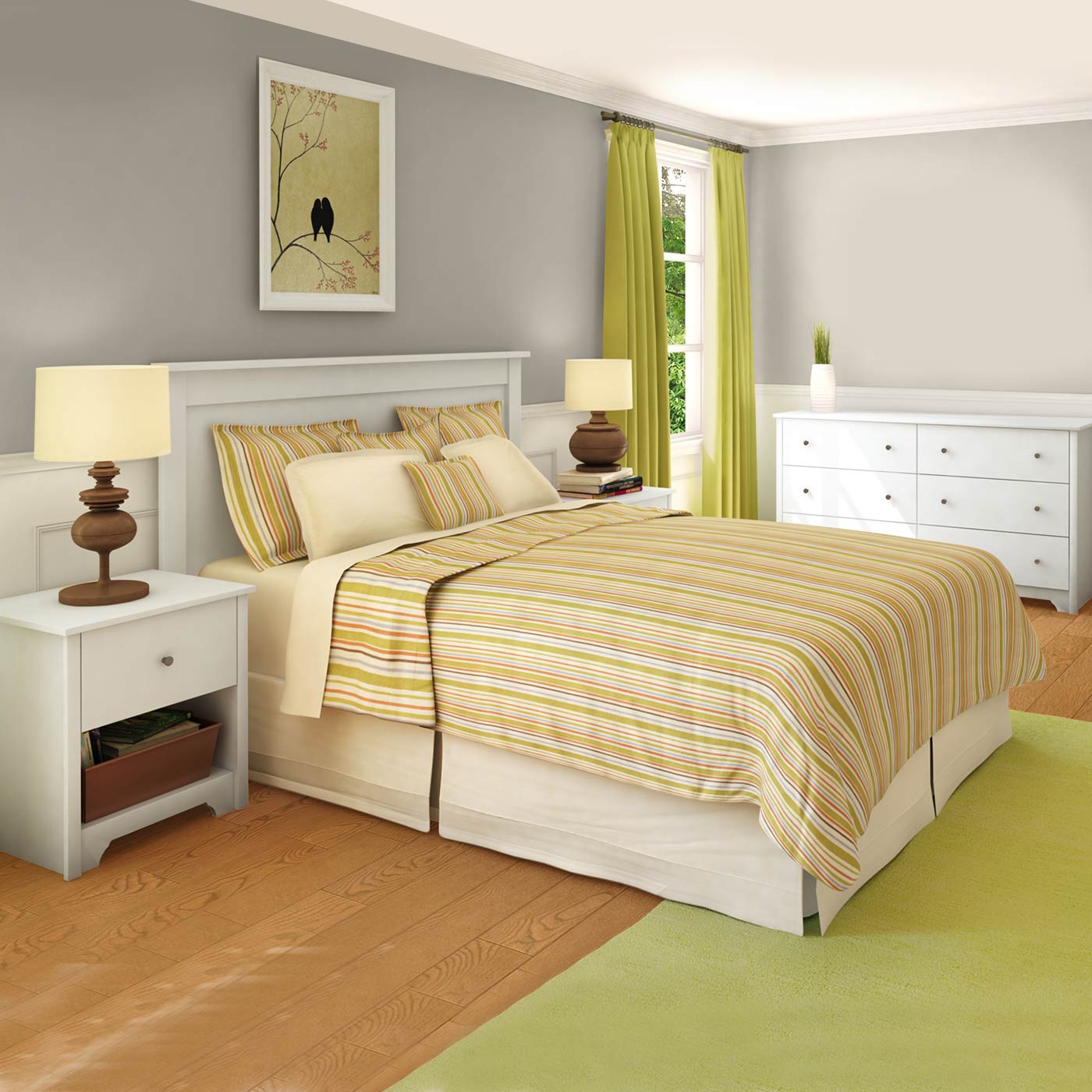SouthShore Vito 4 Piece Bedroom Set - Vito Twin Mates Bed, Headboard,  Double Dresser and Nightstand in Pure White FREE SHIPPING