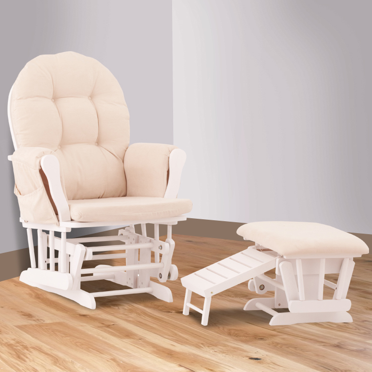 Status Roma Glider and Nursing Ottoman in White and Beige FREE SHIPPING