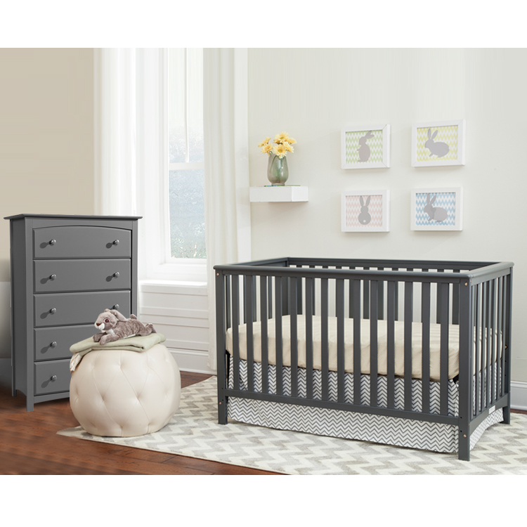 storkcraft kenton 5 drawer dresser grey 2 Piece Nursery Set Shabbychic