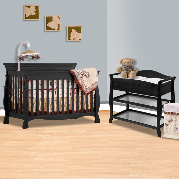 Storkcraft Black 4 in 1 Convertible Crib and Aspen Changing