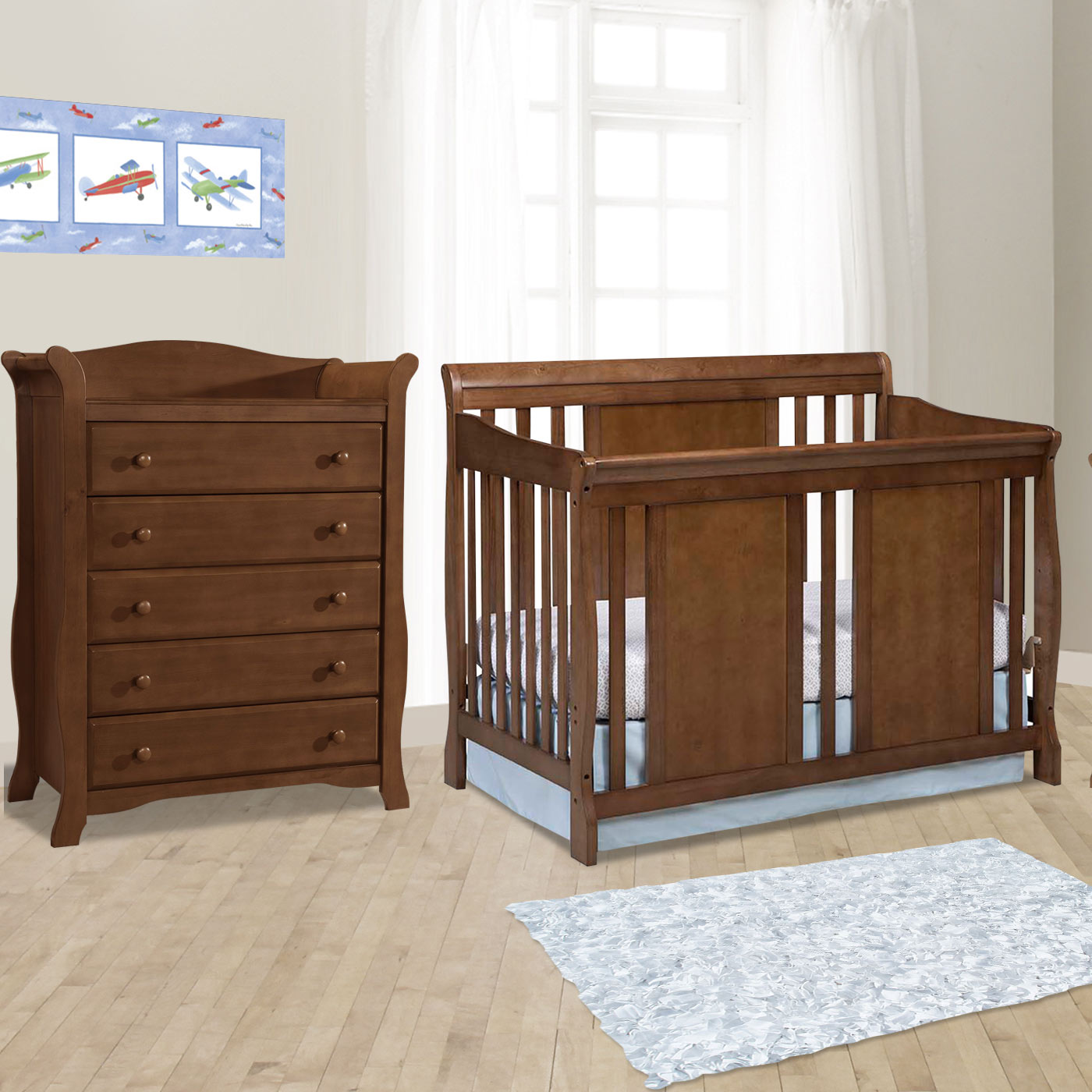 Storkcraft 2 Piece Nursery Set - Verona Convertible Crib and Avalon 5  Drawer Dresser in Dove Brown FREE SHIPPING