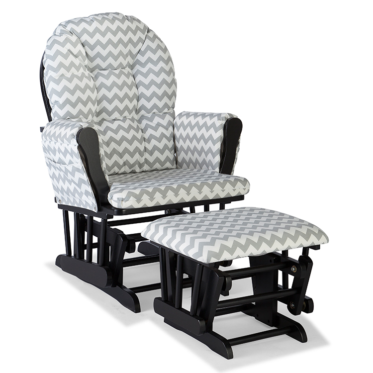 Storkcraft Hoop Custom Glider and Ottoman in Black and Gray Chevron
