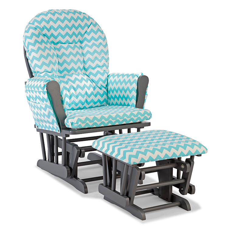 Storkcraft Hoop Custom Glider and Ottoman in Gray and Turquoise Chevron
