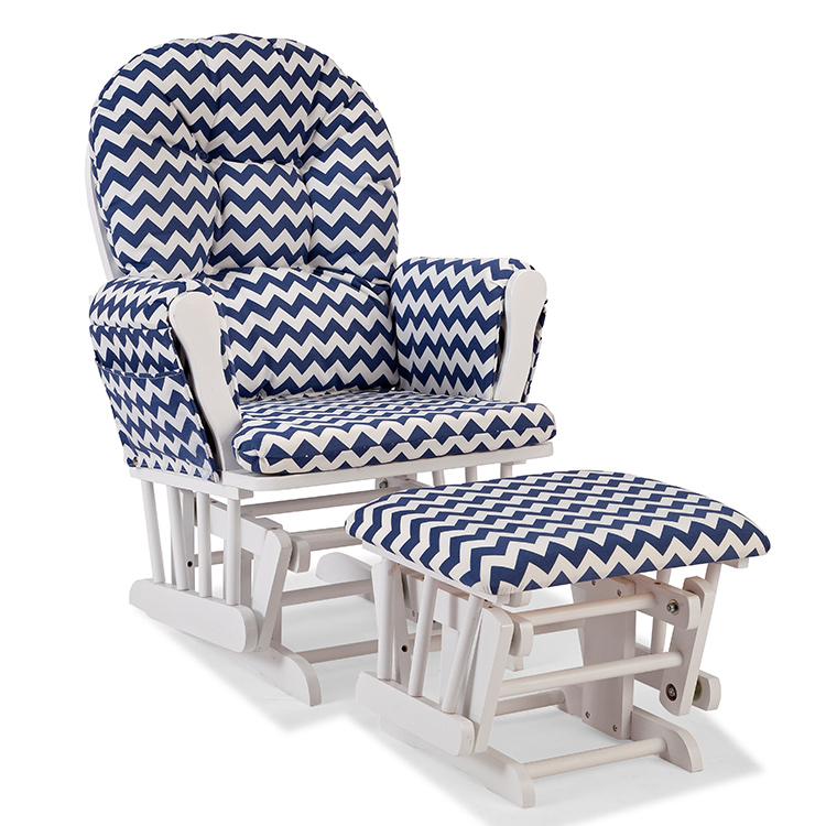 Storkcraft Hoop Custom Glider and Ottoman in White and Navy Chevron
