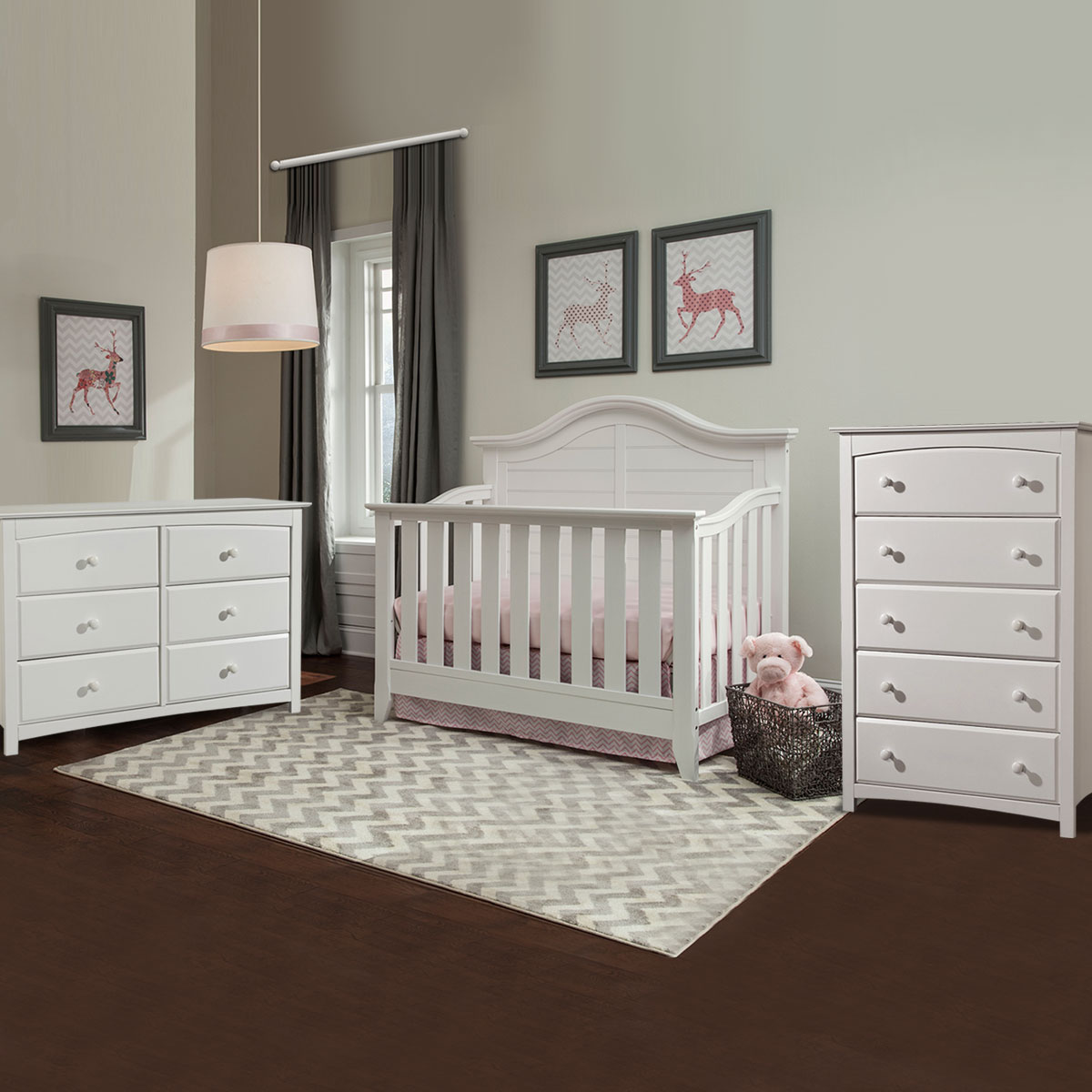white crib grey dresser Stirling Weathered White Crib + Dresser + Nightstand 3 Piece Set