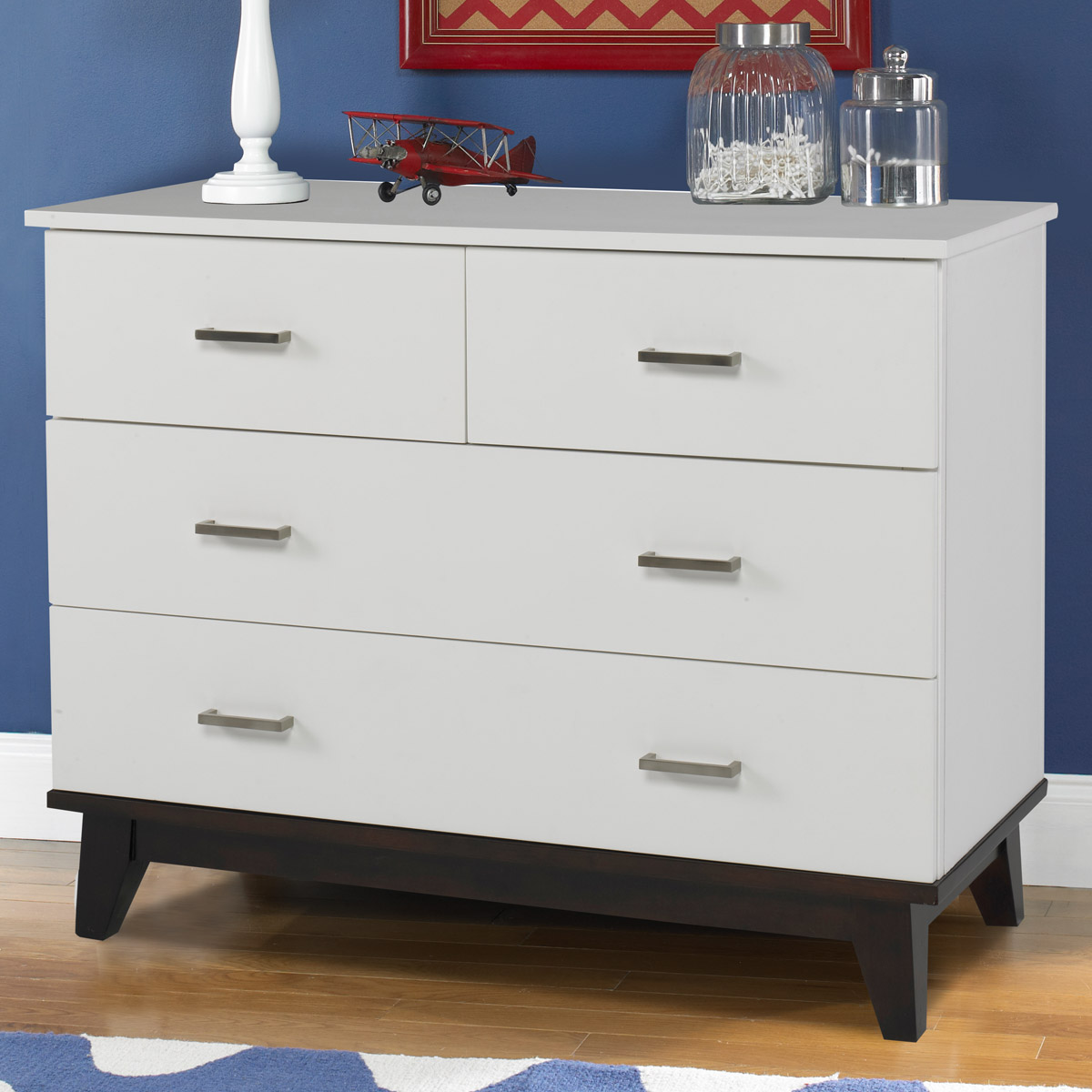 white dresser with black knobs Shawburn - Six Drawer Dresser - Pewter-tone pulls - White / Black / Gr main image 0