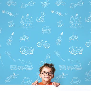 Wall Candy Arts Doodle Removable Wallpaper in Blue and White - Click to enlarge