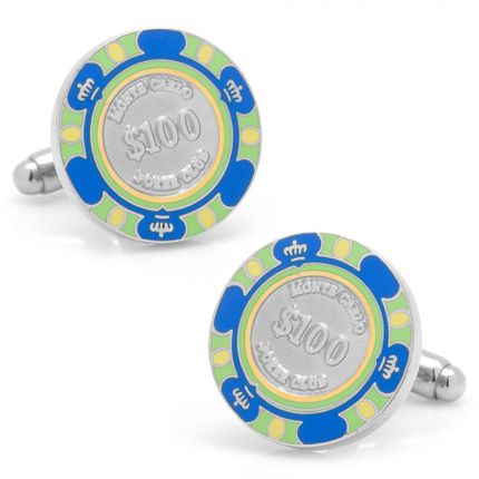 $100 Blue Poker Chip Cufflinks-CLI-CC-POK1-BLU