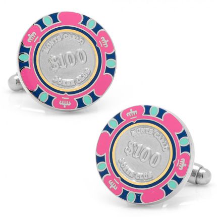 $100 Pink Poker Chip Cufflinks-CLI-CC-POK1-PK