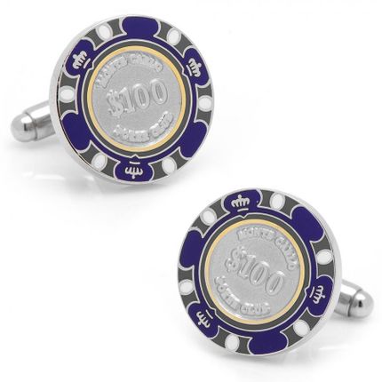 $100 Purple Poker Chip Cufflinks-CLI-CC-POK1-PRP