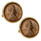 1909 First-Year-of-Issue Lincoln Penny Goldtone Bezel Coin Cufflinks