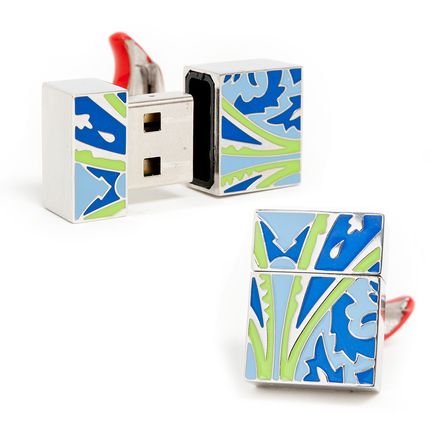 2Gb Blue/Green Paisley Usb Flash Drive Cufflinks